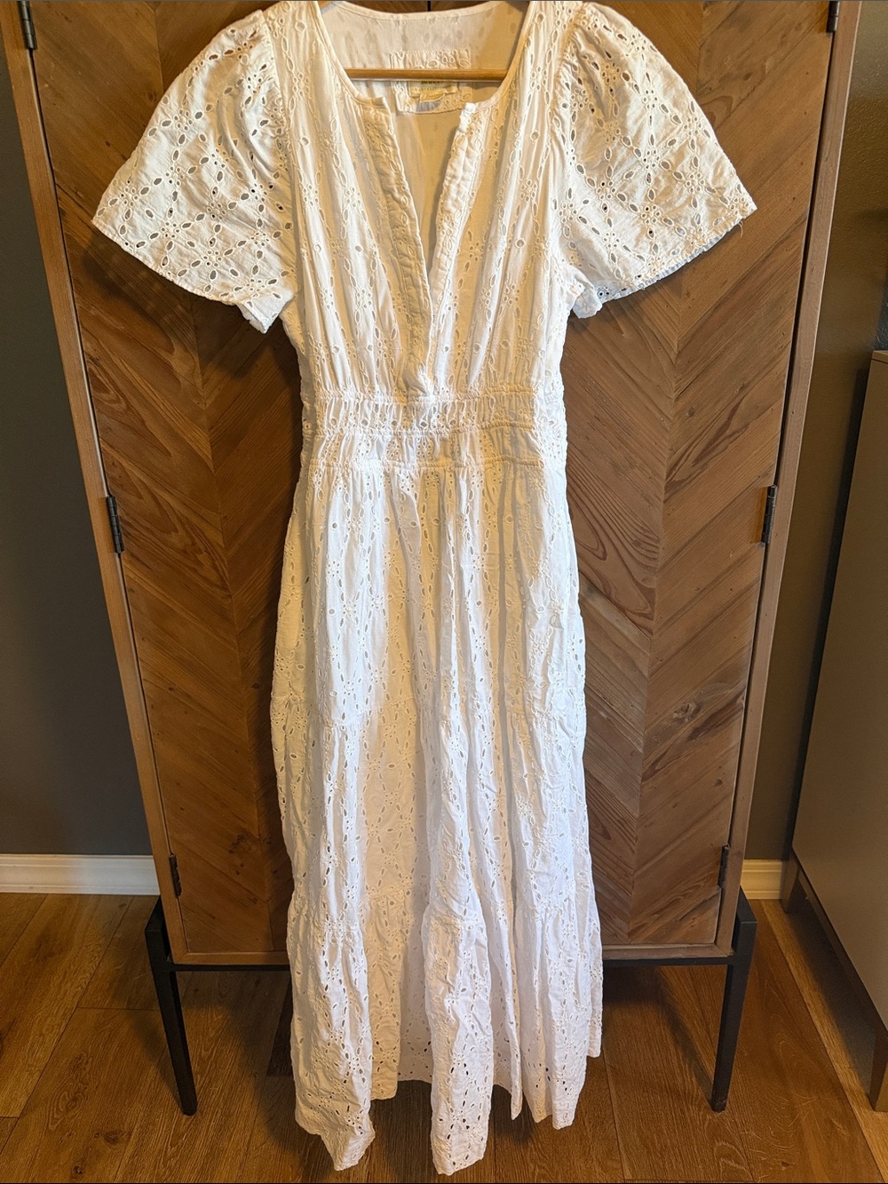 White Eyelet Somerset Maxi Dress with V-Neck